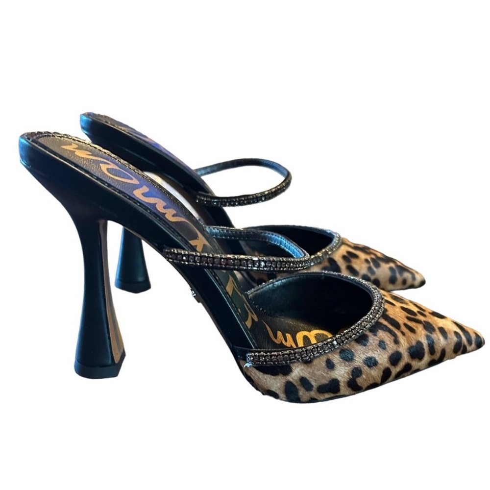 Sam Edelman Aspen Brown Leopard Print Calf Hair Mule Heels NEW